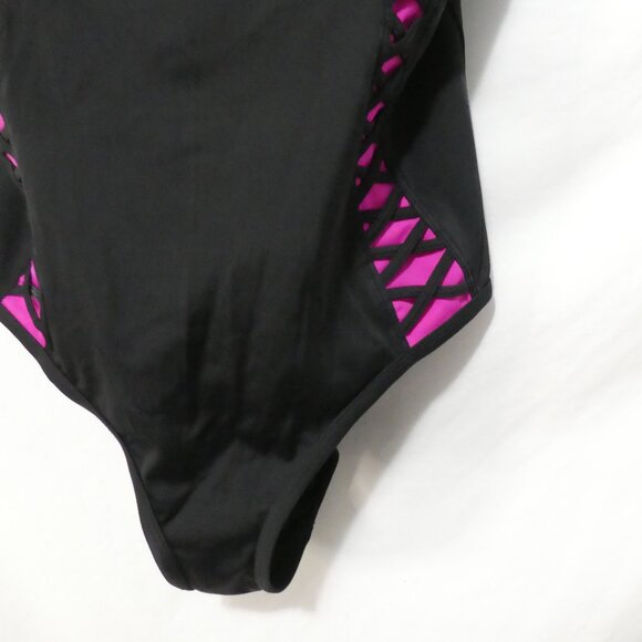 TORRID | size 2 | Black & Pink Lattice Peekaboo Push Up Demi Swimsuit One Piece - Picture 8 of 14